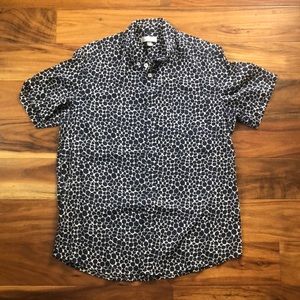 Oxford Lads navy print button down. Light (nearly sheer) 100%?cotton.